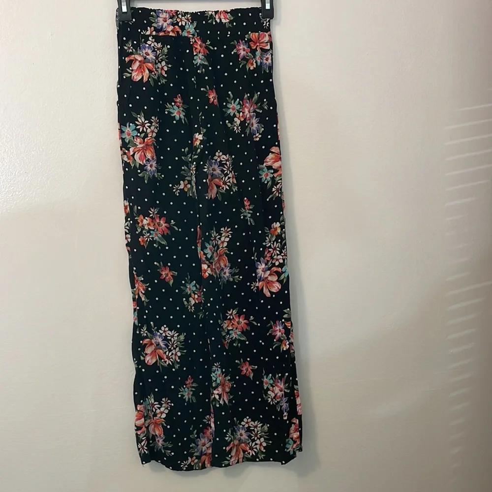 Joe B XS black floral print pants with side pockets elastic waist - Picture 3 of 8